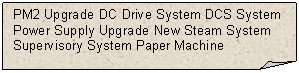 Folded Corner: PM2 Upgrade DC Drive System DCS System Power Supply Upgrade New Steam System
Supervisory System Paper Machine


